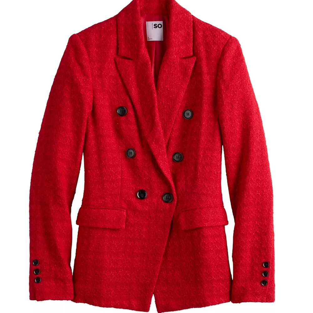 Juniors' SO® Large Tweed Double Breasted Blazer